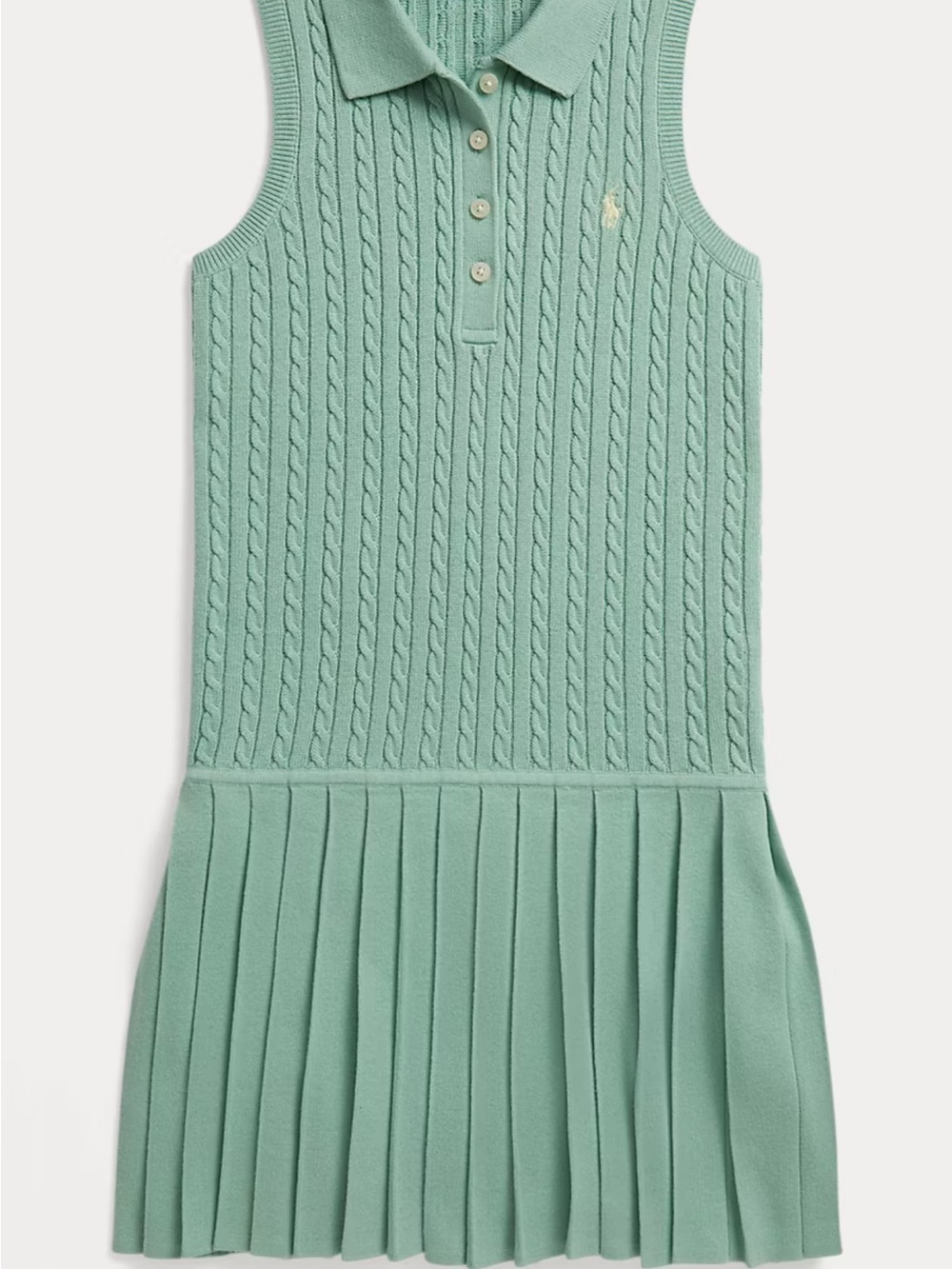 Ralph Lauren Mint Cable-Knit Pleated Polo Dress